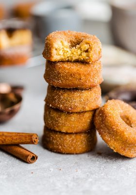 Side view of stacked Keto Pumpkin Donuts
