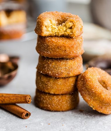 Side view of stacked Keto Pumpkin Donuts
