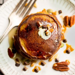 Pumpkin Pancakes – soft, thick, fluffy and perfect for any fall breakfast, Thanksgiving morning or weekend brunch. Best of all, they're low carb, gluten free and paleo friendly.