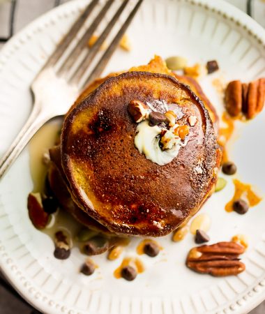 Pumpkin Pancakes – soft, thick, fluffy and perfect for any fall breakfast, Thanksgiving morning or weekend brunch. Best of all, they're low carb, gluten free and paleo friendly.