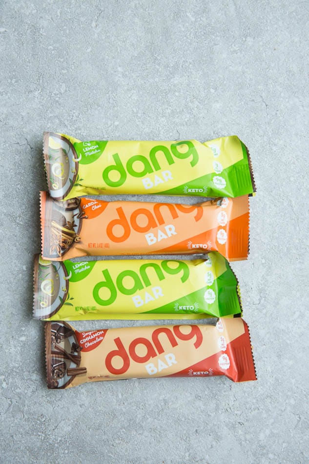 Top view of four Dang Protein Bars