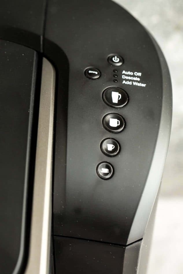 Close-up of the buttons on a Keurig machine