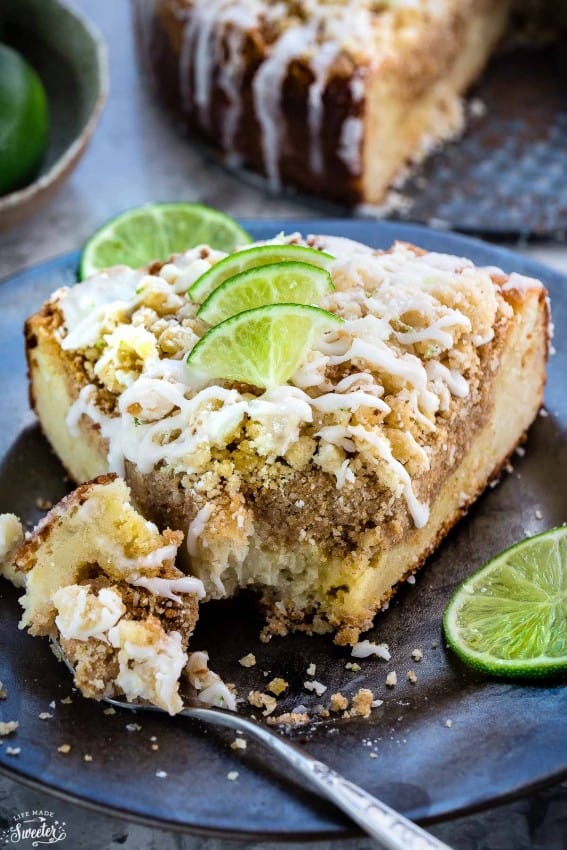 Key Lime Coffee Cake with buttery streusel topping and a white chocolate drizzle makes the perfect decadent treat