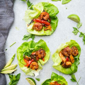 Shrimp Fajita Lettuce Wraps -  fresh, flavorful and a healthier way to enjoy fajitas! Less than 30 minutes to make and perfect for lunch or a lightened up dinner for busy weeknights!
