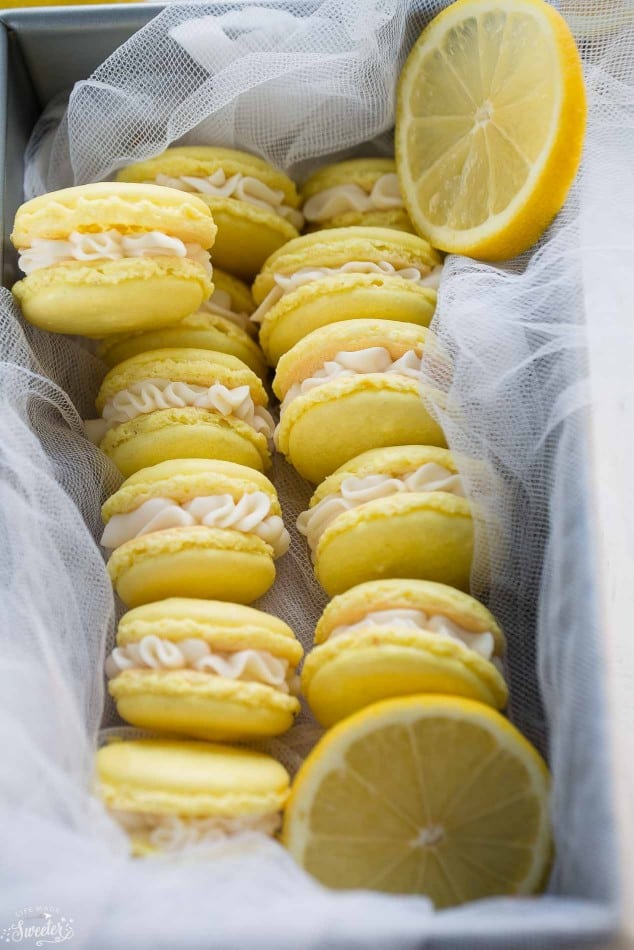 Lemon French Macarons filled with coconut buttercream make the perfect sunny sweet treat!!