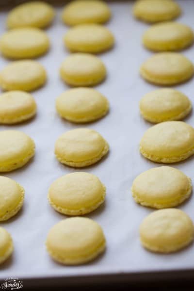 Lemon French Macarons filled with coconut buttercream make the perfect sweet treat for spring!