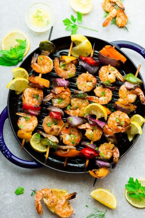 Grilled Lemon Garlic Shrimp Skewers with Vegetables - Healthy Shrimp ...