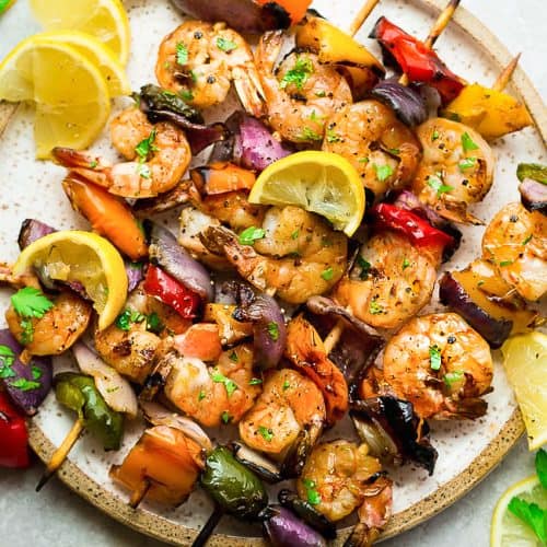 Grilled Lemon Garlic Shrimp Skewers with Vegetables - Healthy Shrimp ...