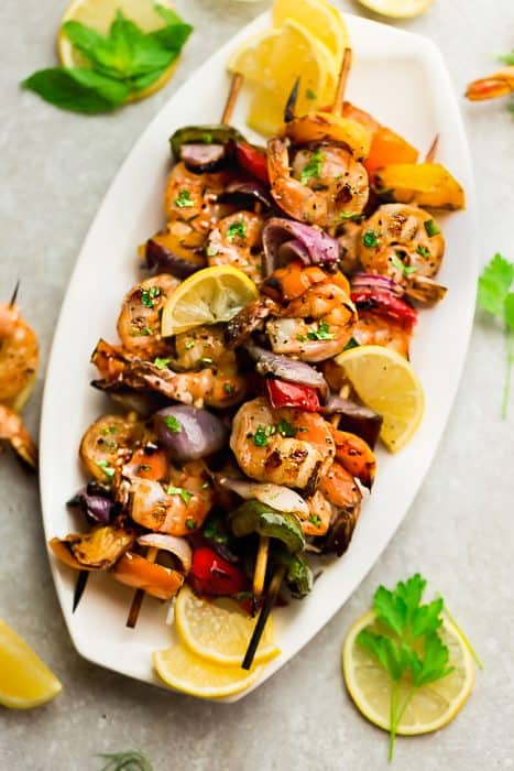 Grilled Lemon Garlic Shrimp Skewers with Vegetables - Healthy Shrimp ...