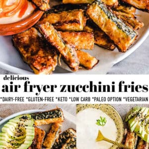 Pinterest collage for air fryer zucchini fries.