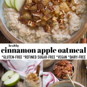 Pinterest collage of cinnamon apple oatmeal photos.