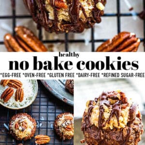 Pinterest collage for photos of no bake cookies.