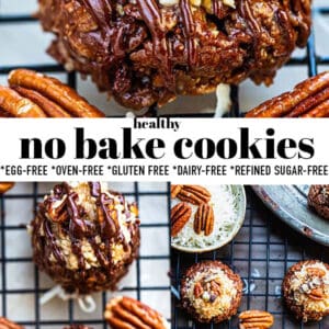 Pinterest collage of photos of no bake cookies.