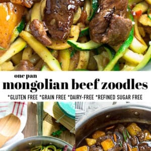 Pinterest collage of one pan mongolian beef zoodles.