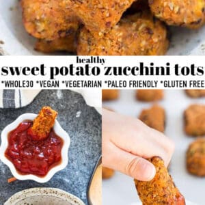 Pinterest collage of sweet potato zucchini tots.