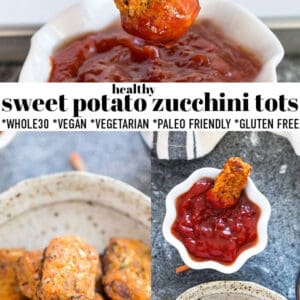 Pinterest collage of sweet potato zucchini tots.