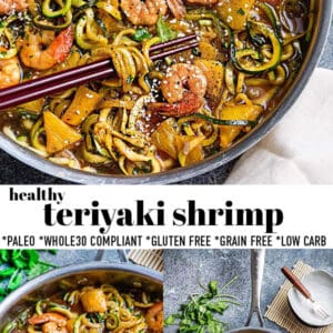Pinterest collage for teriyaki shrimp.