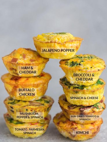 9 Breakfast Egg Muffin Cups are the perfect easy make-ahead breakfast for on the go. Best of all, they are packed with protein and so convenient for busy mornings, weekend or holiday brunch! Broccoli and Cheddar Cheese, Buffalo Chicken, Ham and Cheddar Cheese, Jalapeno Popper, Kimchi, Mushroom, Pepper and Spinach, Sun-Dried Tomato and Spinach, Tomato, Basil and Parmesan