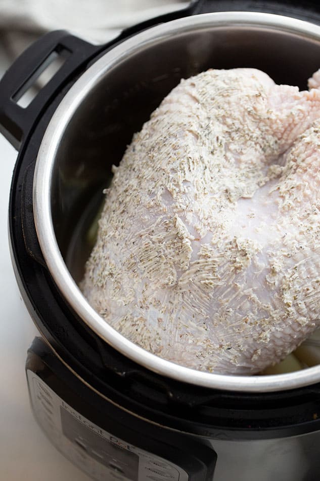 Top view of raw turkey breast in an Instant Pot