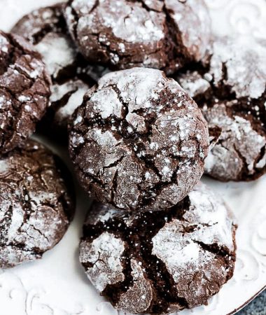 Close up of Keto Chocolate Crinkle Cookies on a plate