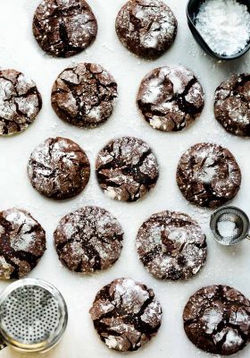 Top view of Keto Chocolate Crinkle Cookies on a white background