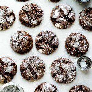 Top view of Keto Chocolate Crinkle Cookies on a white background