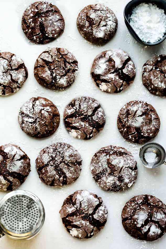 Top view of Keto Chocolate Crinkle Cookies on a white background