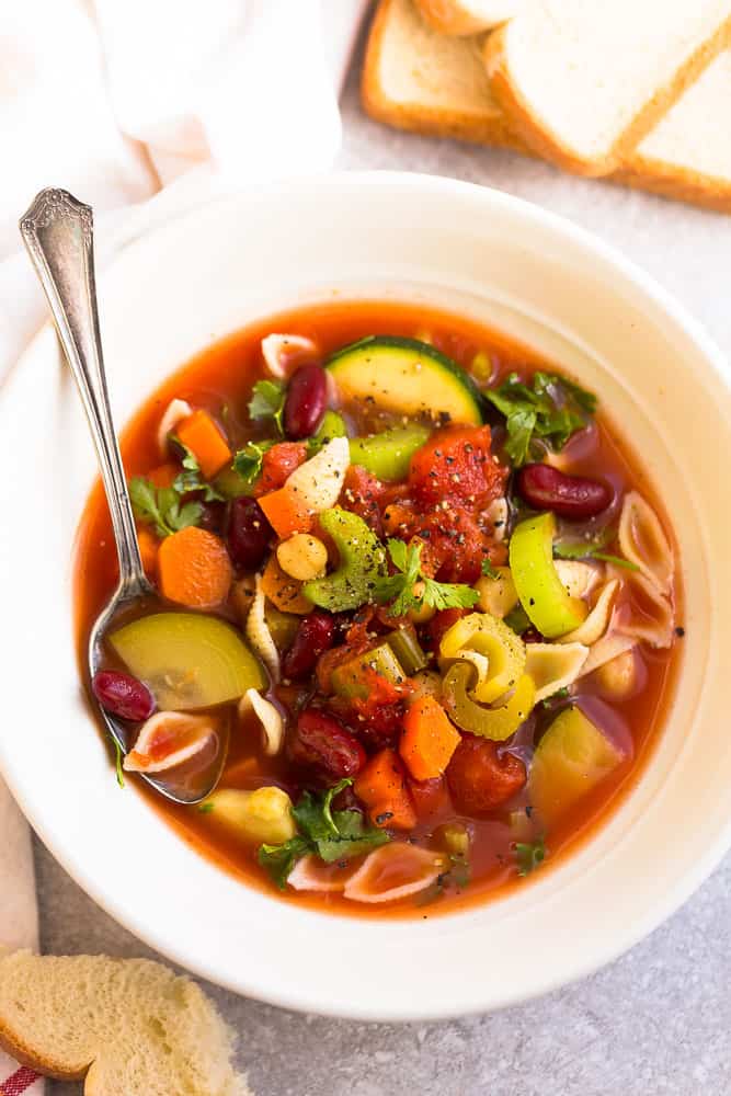 Slow Cooker Homemade Minestrone Soup makes the perfect easy comforting meal. Best of all, it's an easy set and forget recipe and is so much healthier and better than Olive Garden's version! Made entirely in your crock-pot and SO delicious!