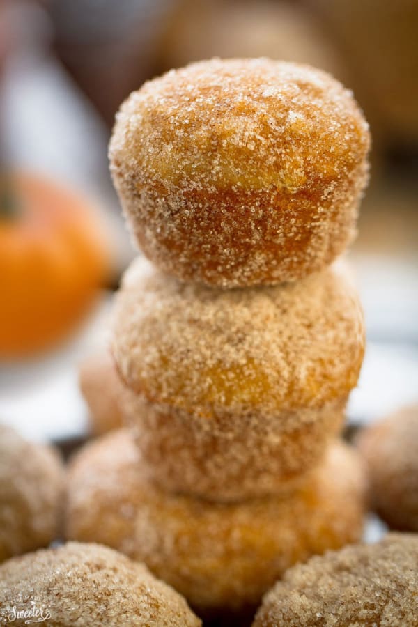 A stack of Mini Pumpkin Nutella Donut Muffins
