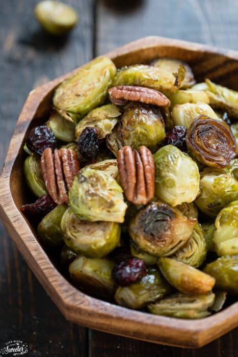 Oven Roasted Brussels Sprouts with Miso Glaze and Cranberries