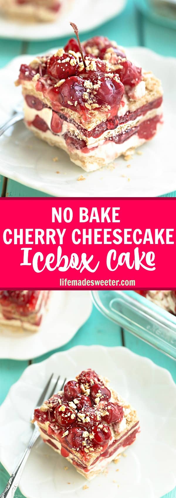 No Bake Cherry Cheesecake Icebox Cake is the perfect easy make ahead dessert! Best of all, it's made with just 6 ingredients and amazing for barbecues, potlucks and holiday parties!