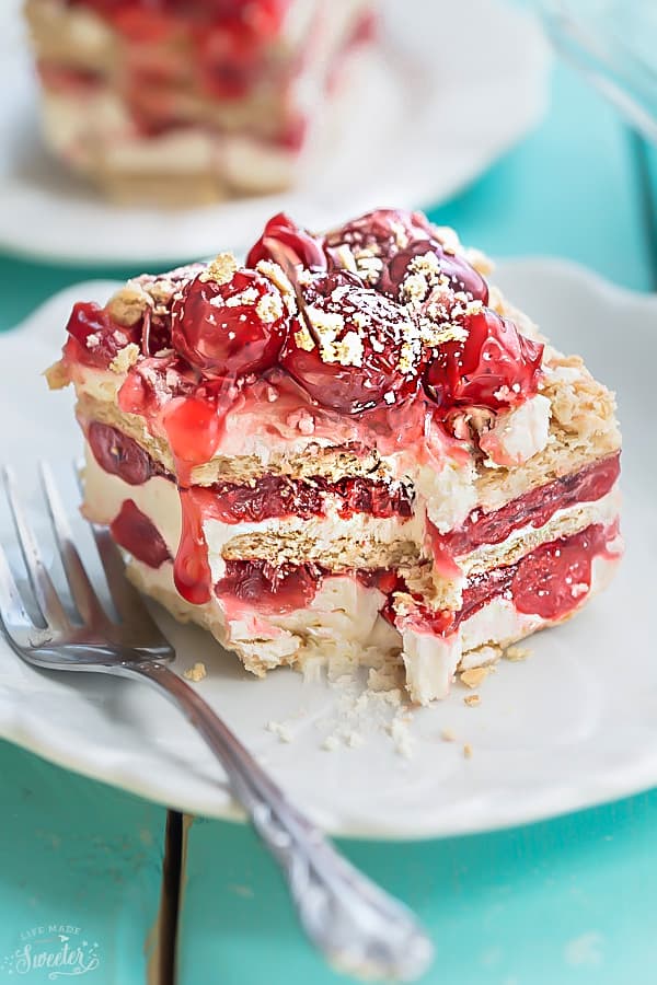 No Bake Cherry Cheesecake Icebox Cake is the perfect easy make ahead dessert! Best of all, it's made with just 5 ingredients and amazing for barbecues, potlucks and holiday parties!