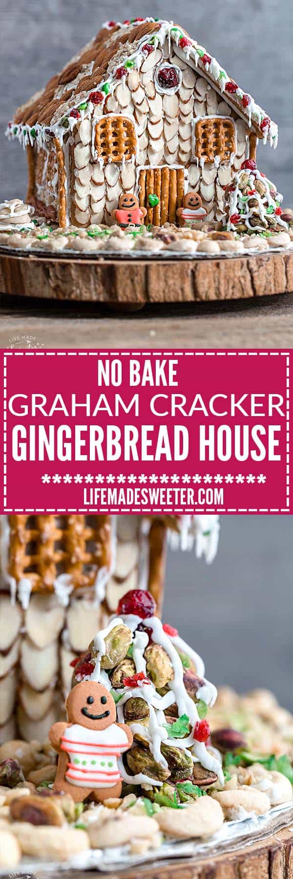 Easy No Bake Gingerbread House - An easy and simple way to make a "gingerbread" house using graham crackers and nuts. It's the perfect holiday activity for the kids and best of all, no baking required!