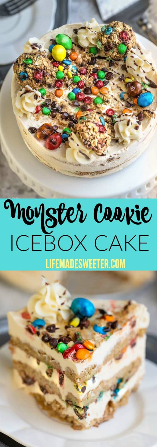 No Bake Monster Cookie Icebox Cake makes the perfect easy summer treat! Best of all, comes together with just 6 ingredients and 10 minutes of prep time!
