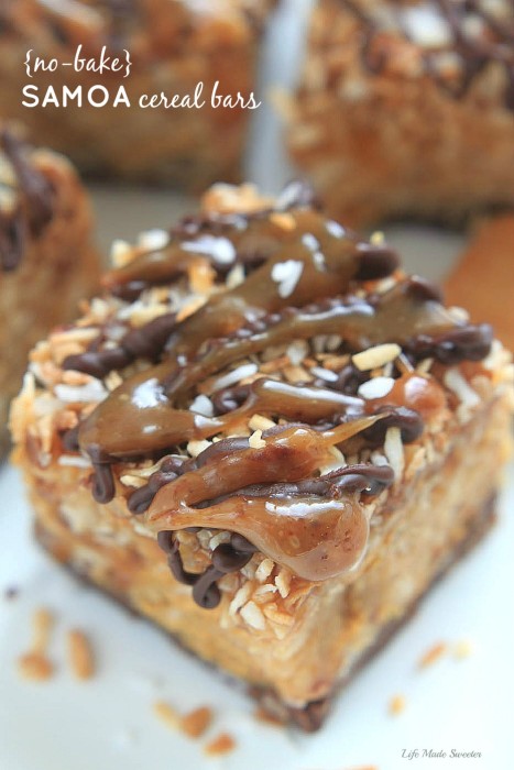 {No-Bake} Samoa Peanut Butter Cereal Bars by ----- @LifeMadeSweeter
