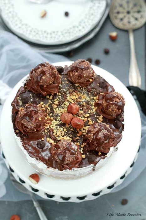 Overhead view of Nutella No-Churn Banana Ice Cream Cake