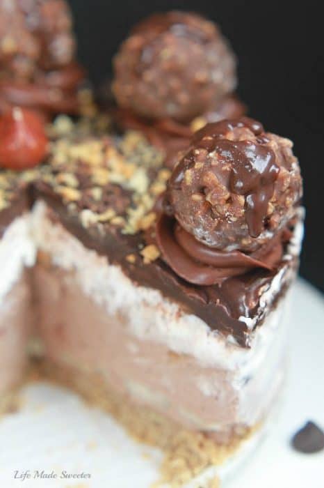 Close-up of Nutella No-Churn Banana Ice Cream Cake with a slice removed