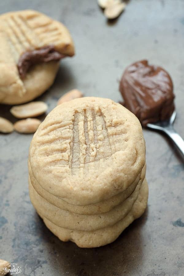 Nutella Stuffed Peanut Butter Cookies in a stack