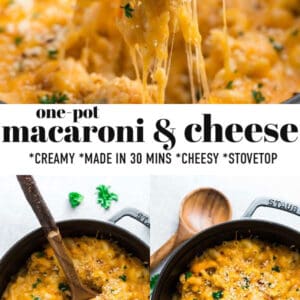 Pinterest collage of one pot macaroni and cheese for the stovetop.