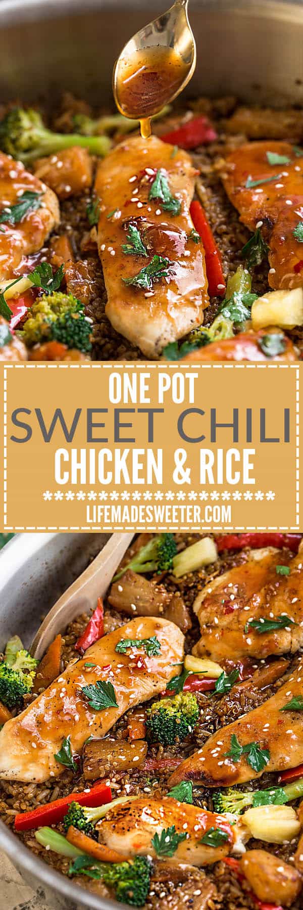 One Pot Sweet Chili Chicken makes the perfect easy weeknight meal. Best of all, takes just 30 minutes to make in entirely one pan!