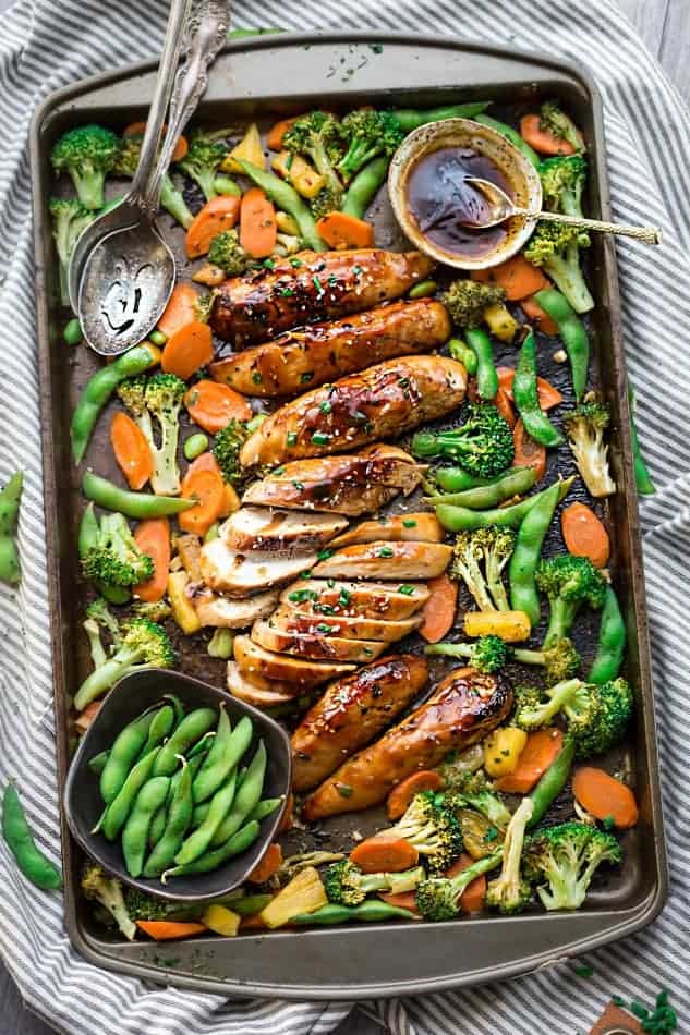 One Sheet Pan Teriyaki Chicken with Vegetables makes the perfect easy weeknight meal! Best of all, everything cooks up onto just ONE sheet pan with minimal cleanup!