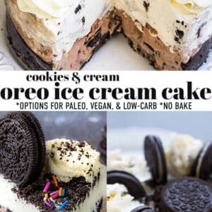 Pinterest collage for Oreo ice cream cake.