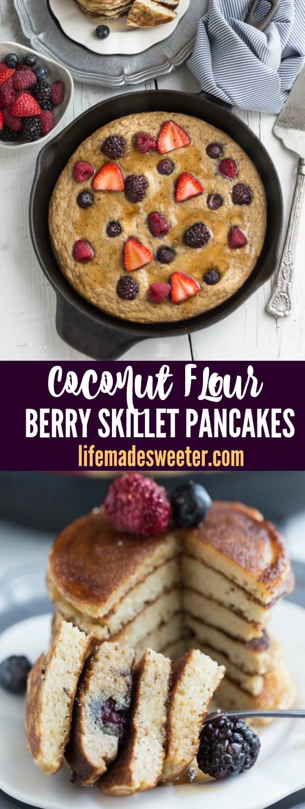 Oven Baked Coconut Flour Berry Skillet Pancakes - soft, fluffy & paleo friendly - the perfect healthy breakfast!