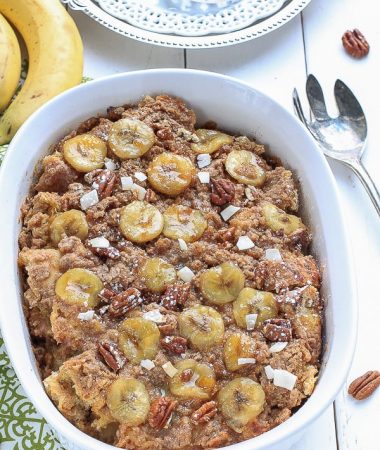 Overnight Banana French Toast Bake with Streusel makes the perfect weekend breakast.