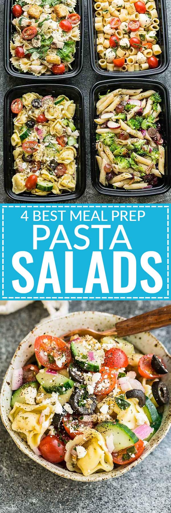 These are the Four Most Popular Pasta Salads that everyone looks for. Caprese, Chicken Caesar, Greek Tortellini and Broccoli Pasta Salad. They are the perfect side dish to bring to summer potlucks, parties, Memorial Day / Fourth of July grillouts/barbecues and picnics. Best of all, they are all so easy to make and easy to customize with an option for homemade dressing. Works great for Sunday meal prep and leftovers are delicious for school or work lunchboxes or lunchbowls.