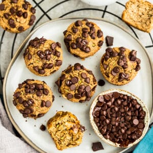 Top view of paleo zucchini muffins on a plate