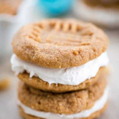 Peanut Butter Sandwich Cookies with Vanilla Cream Frosting