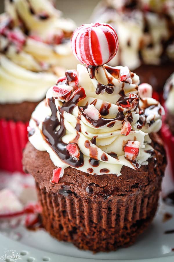 Close-up of a Peppermint Eggnog Cupcake on a plate