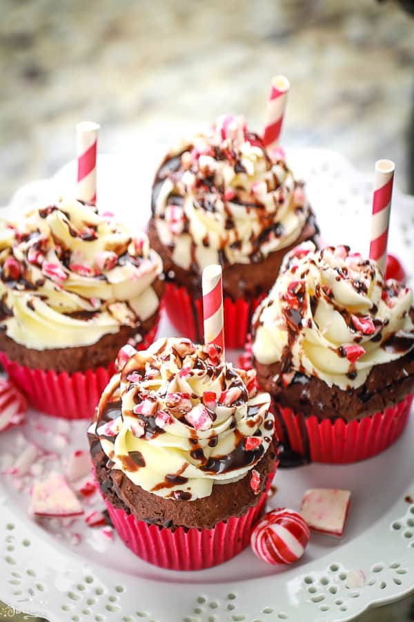 Peppermint Mocha Cupcakes have all the beloved flavors of the favorite coffee shop drink!