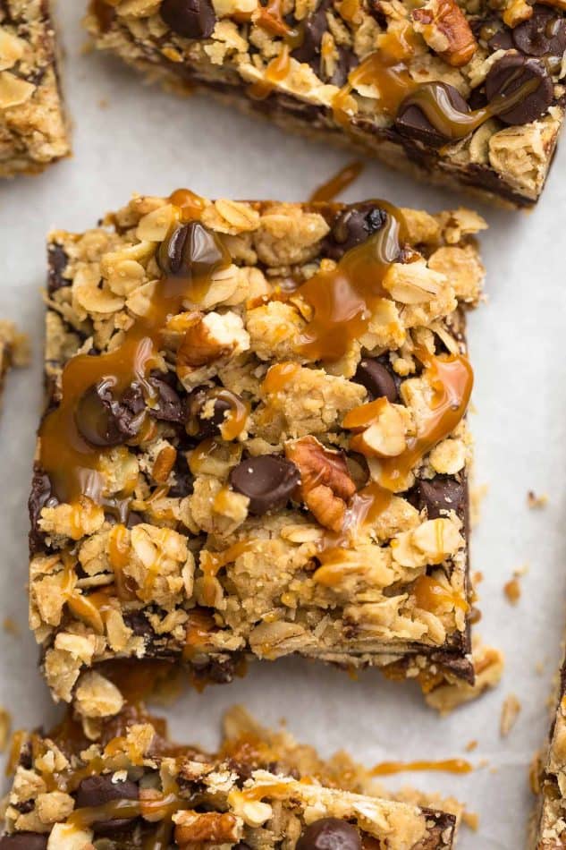 Oatmeal Carmelitas make the perfect easy decadent treat. Best of all, they're soft, chewy and full of delicious layers of oatmeal, chocolate and gooey caramel. Great for bringing along to dessert bars or any potluck or parties.